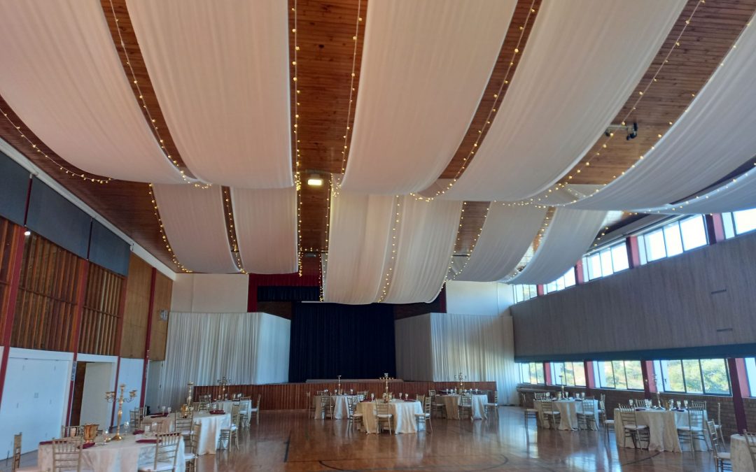 Matric dance setup at the German International School, Cape Town, featuring elegant draping by The Events Draping Co.