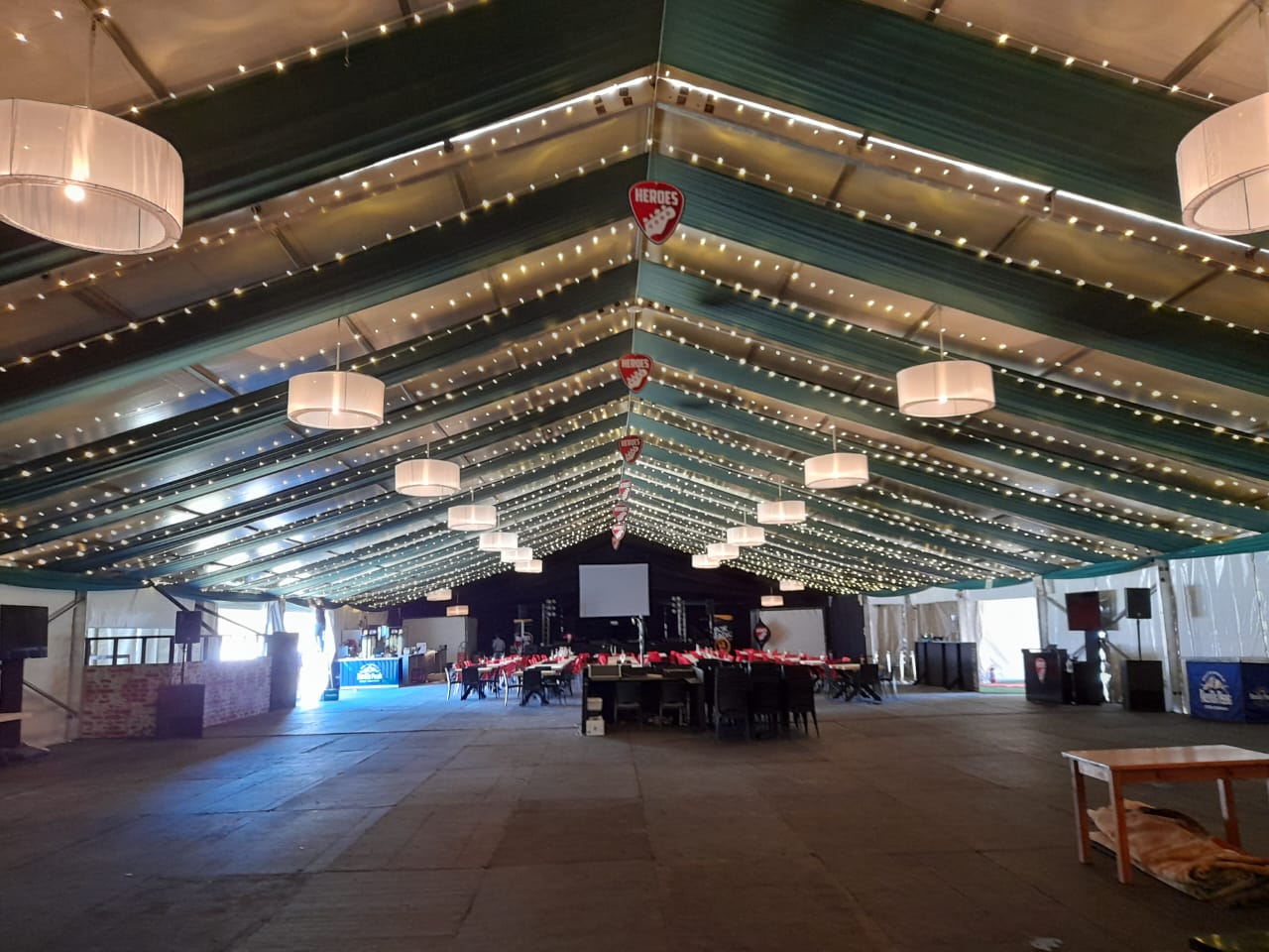 Marquee draping setup in Paarl, Cape Winelands, for the Rugby World Cup by The Events Draping Co.