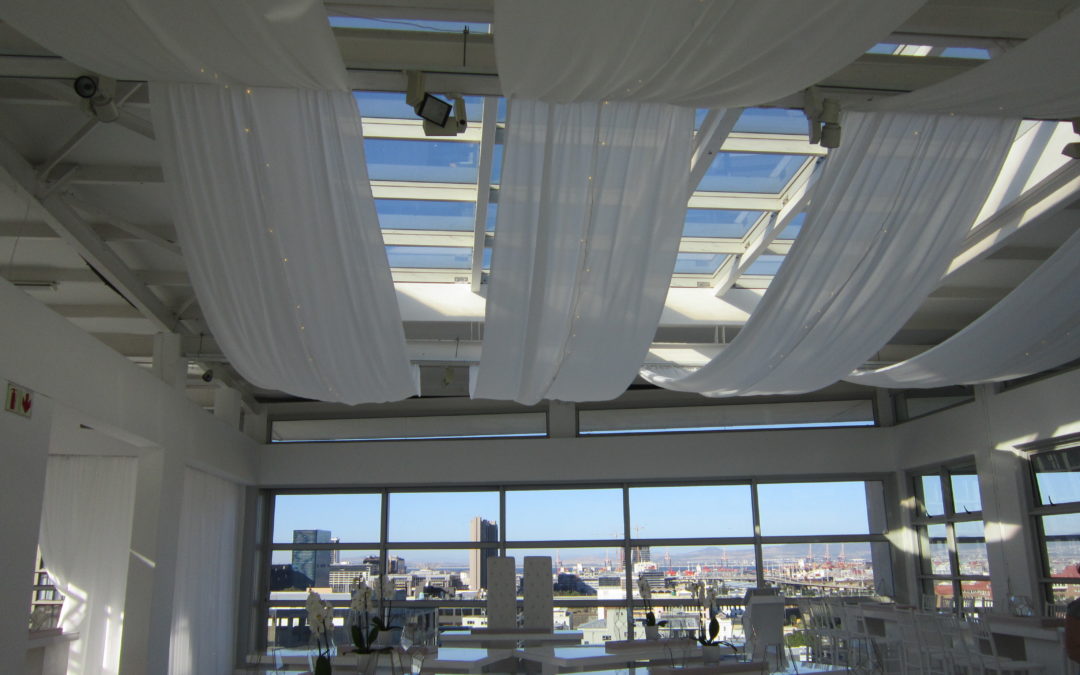 Wedding setup at East City Studios, Cape Town CBD, featuring sophisticated draping by The Events Draping Co.