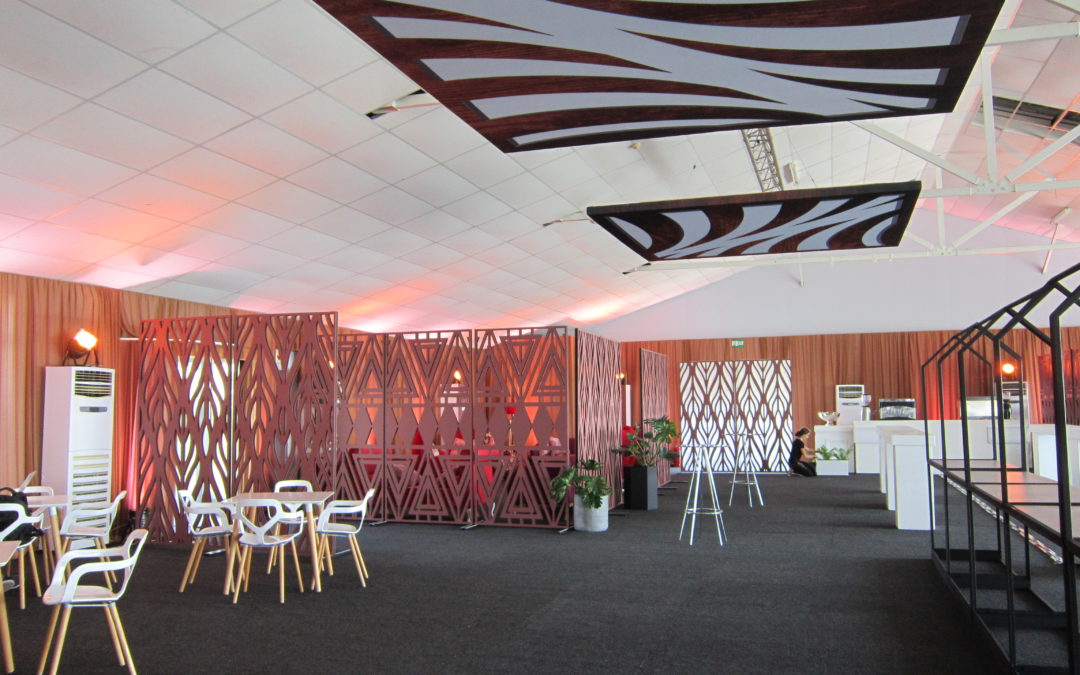 Luxury conference setup at The Lookout, V&A Waterfront, Cape Town, featuring elegant draping by The Events Draping Co.