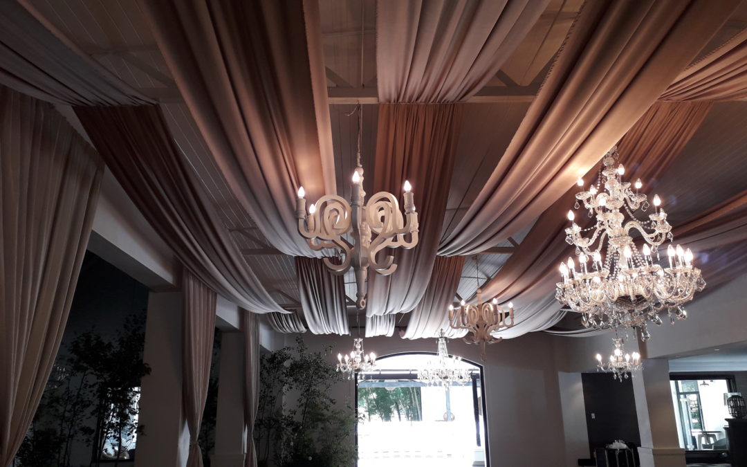 Summer wedding setup at Molenvliet Estate, Cape Winelands, featuring beautiful draping by The Events Draping Co.