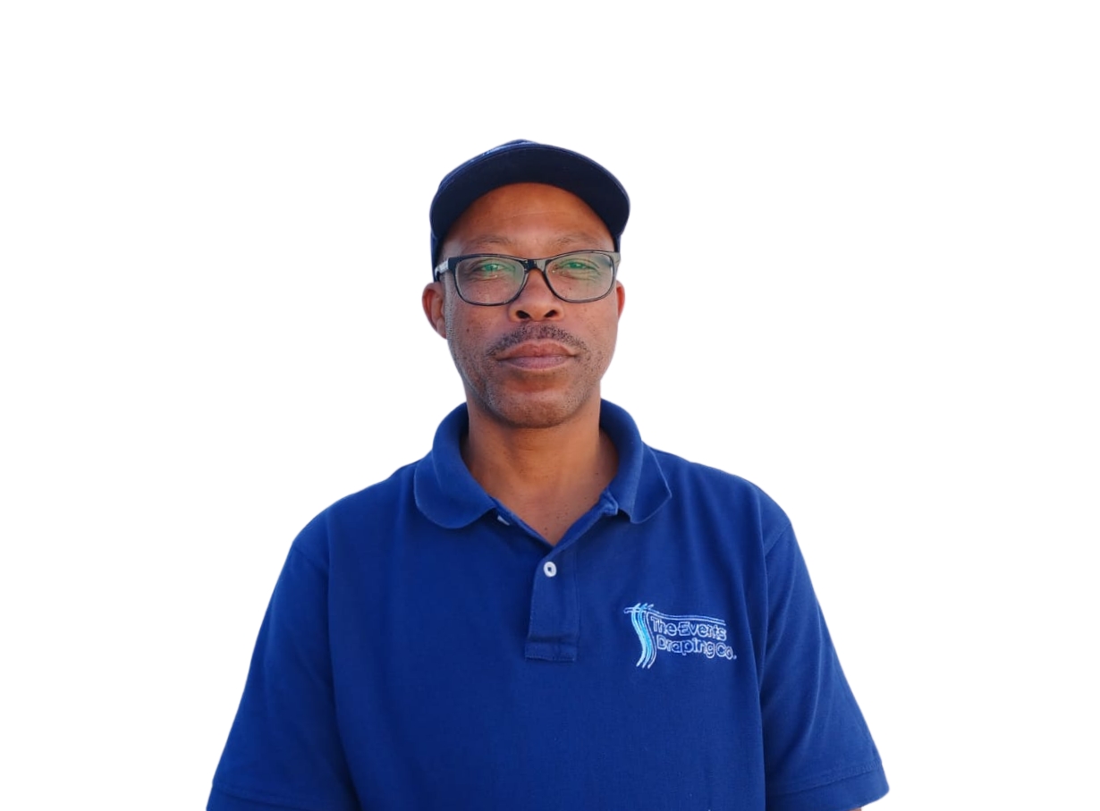 Richard Njoli, Site Supervisor at The Events Draping Co., known for his meticulous and creative approach.