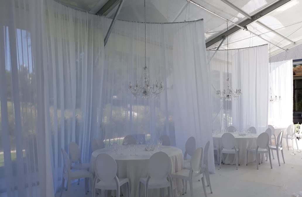 Wedding setup at Boschendal Wine Estate, Franschhoek, Cape Winelands, featuring elegant draping by The Events Draping Co.