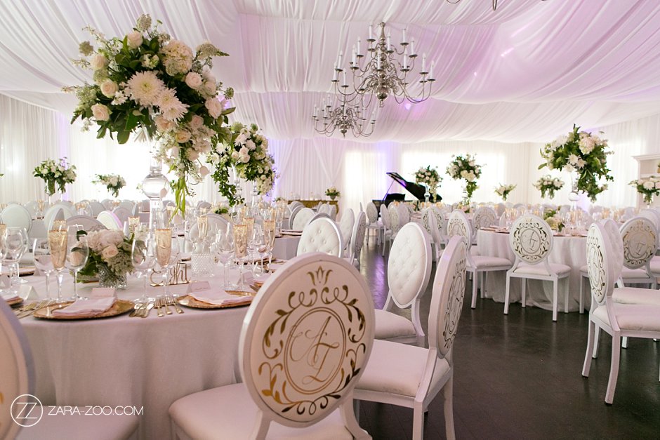 Wedding setup at Val de Vie Estate in the Cape Winelands, featuring refined draping by The Events Draping Co.