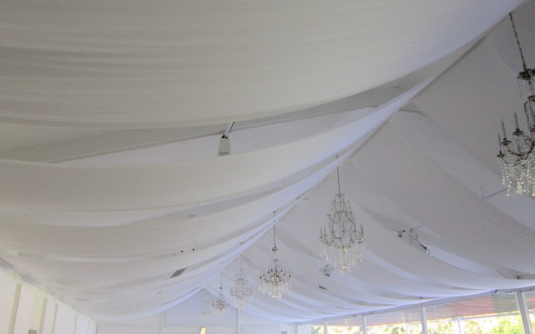 Wedding setup at Lourensford Estate in the Cape Winelands, featuring sophisticated draping by The Events Draping Co.