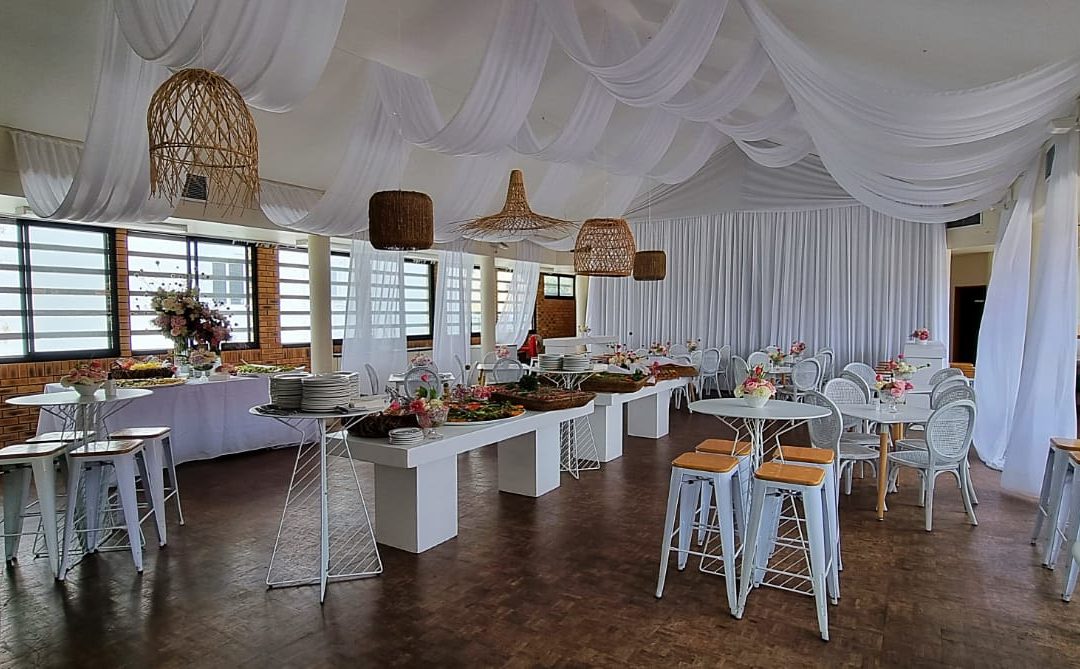 Bat Mitzvah setup at Chabad Centre, Sea Point, Cape Town, featuring elegant draping by The Events Draping Co.