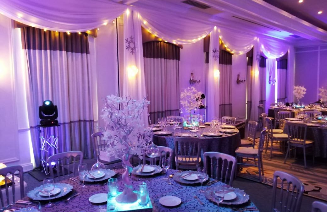 Gala dinner setup at Mount Nelson Hotel, Cape Town, featuring elegant draping by The Events Draping Co