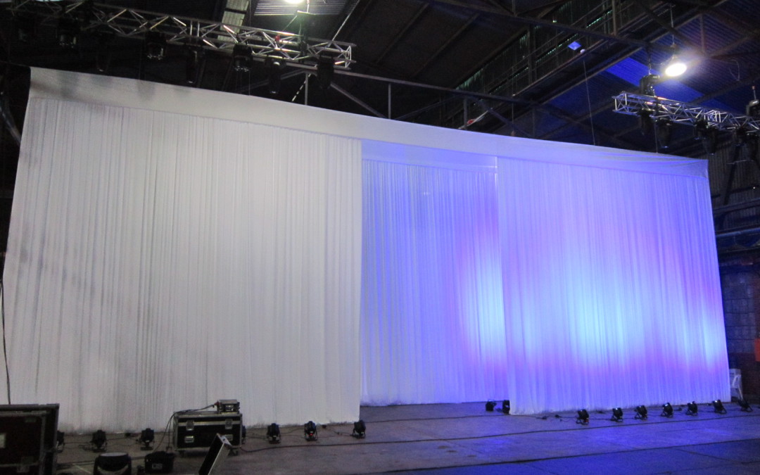 Event setup at Salt River Studios, Cape Town, featuring professional draping by The Events Draping Co.