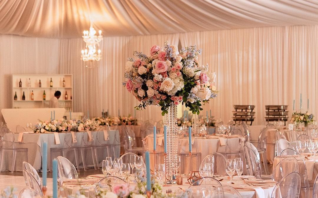 Wedding setup at Allee Bleue, featuring sophisticated draping by The Events Draping Co.