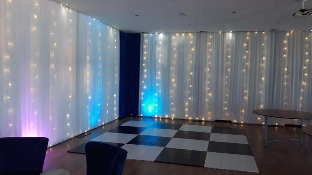 Gala dinner setup at Milnerton Golf Course in Cape Town, featuring elegant draping by The Events Draping Co.